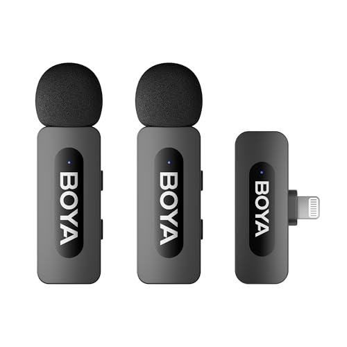 BOYA BY-V2 Microfone de lapela sem fios para iPhone iPad, Mini microfone de lapela externo omnidirecional para iPhone Microfone de lapela Lightning para gravação de vídeo Podcast YouTube Live Stream